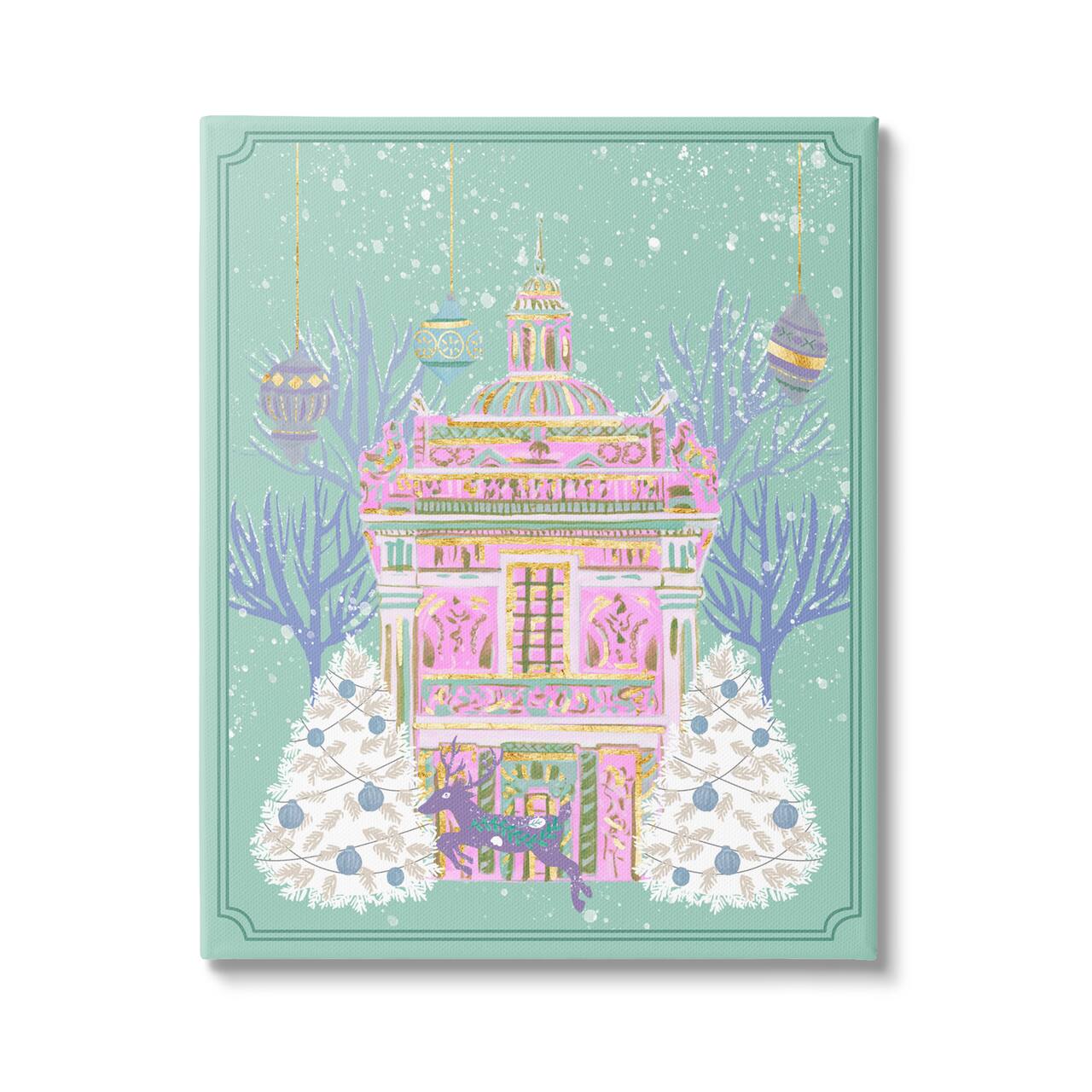 Stupell Industries Pink Ornate Christmas Building Canvas Wall Art